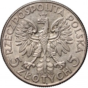 II RP, 5 zloty 1934, Warsaw, Head of a Woman