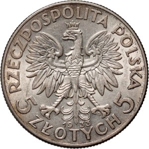 II RP, 5 Zloty 1933, Warschau, Kopf einer Frau