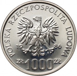 République populaire de Pologne, 1000 zloty 1986, Protection de l'environnement - Sowa, PRÓBA