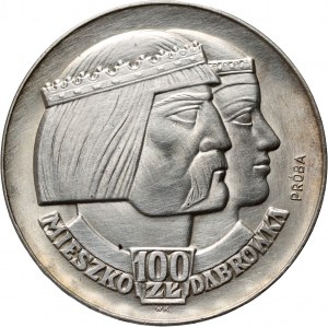 Poľská ľudová republika, 100 zlotých 1966, Mieszko a Dąbrówka, PRÓBA, striebro