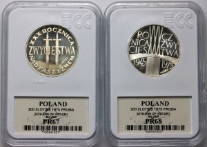 Repubblica Popolare di Polonia, serie di monete proof da 200 zloty 1975, XXX Anniversario della Vittoria sul Fascismo, (2 pezzi), CAMPIONE