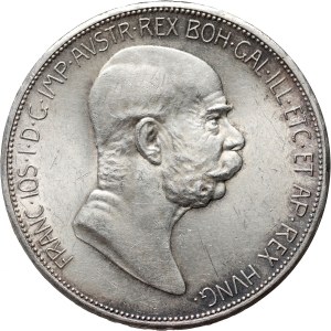 Autriche, François-Joseph Ier, 5 couronnes 1908, Vienne, 60e anniversaire du règne