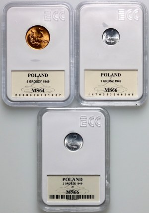 PRL, zestaw monet z 1949 roku (3 sztuki)