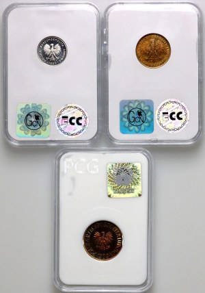 People's Republic / Third Republic, coin set from 1979-1990 (3 pieces), mirror stamp