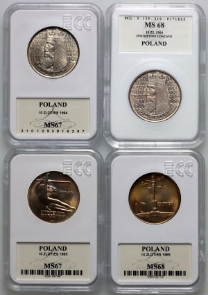 PRL, zestaw 10 złotych z lat 1964-1965 (4 sztuki)