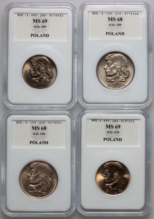 République populaire de Pologne, ensemble de 10 pièces d'or 1959-1970 (4 pièces)