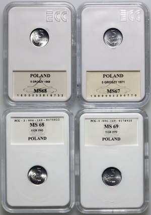 PRL, ensemble de 5 pennies de 1962-1971 (4 pièces)