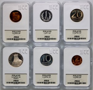 PRL, zestaw monet z 1987 roku (6 sztuk), stempel lustrzany