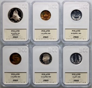 PRL, sada mincí 1982 (6 kusů), zrcadlová známka