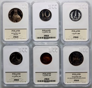 PRL, zestaw monet z 1988 roku (6 sztuk), stempel lustrzany