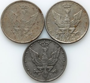Regno di Polonia, set di 10 fenigs del 1917-1918, (3 pezzi)