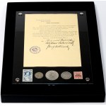II RP, zestaw monet z lat 1934-1936 (3 sztuki), ekskluzywna ramka Bohater Narodowy Józef Piłsudski