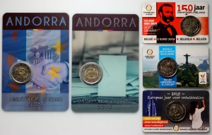 Andora / Belgia, zestaw monet 2 euro z lat 2014-2016, (5 sztuk)