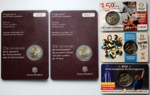 Andorra / Belgien, 2-Euro-Münzsatz 2014-2016, (5 Stück)