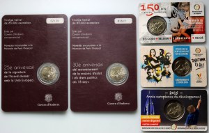 Andorre / Belgique, set de pièces de 2 euros 2014-2016, (5 pièces)