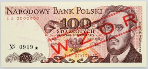 PRL, 100 zloty 1.06.1979, MODÈLE, n° 0919, série UE