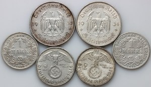 Niemcy, zestaw monet z lat 1875-1938, (6 sztuk)