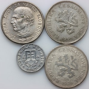 Slovaquie / Tchécoslovaquie, ensemble de pièces 1928-1943, (4 pièces)