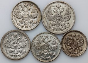 Rusko, Mikuláš II, sada mincí 1902-1916, (5 kusů)