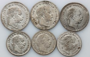 Austria / Węgry, Franciszek Józef I, zestaw monet z lat 1869-1872, (6 sztuk)