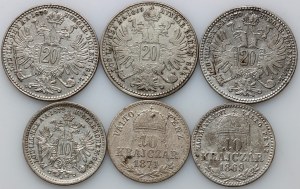 Österreich / Ungarn, Franz Joseph I., Kursmünzensatz 1869-1872, (6 Stück)