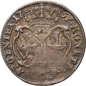 Nemecko, Prusko, Fridrich II., šesťpence 1757 C, Cleve