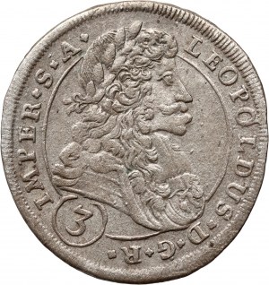 Boemia, Leopoldo I, 3 krajcars 1698 CK, Kuttenberg (Kutná Hora)