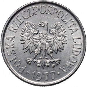 Poľská ľudová republika, 50 groszy 1977, zničiť, vyplazený orlí jazyk