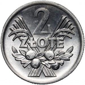 PRL, 2 zloté 1970, Varšava, Berry, odroda so zaokrúhlenou číslicou 7 v dátume