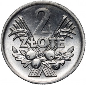 PRL, 2 zlotys 1970, Varsovie, Berry, variété avec le chiffre 7 arrondi dans la date