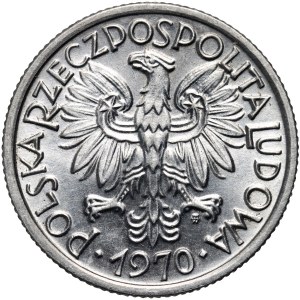 PRL, 2 Zloty 1970, Warschau, Berry, Sorte mit gerundeter Zahl 7 im Datum