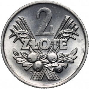 Polská lidová republika, 2 zloté 1970, Varšava, Berry, odrůda s jednoduchou číslicí 7 v datu 1