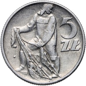 PRL, 5 złotych 1958, Rybak, wąska cyfra 8