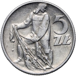 PRL, 5 Zloty 1958, Fischer, schmale Figur 8