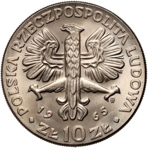 Repubblica Popolare di Polonia, 10 zloty 1965, Varsavia Nike, trattino convesso sul busto