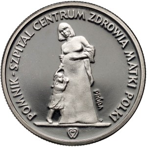 PRL, 200 złotych Pomnik Szpital Matki Polki 1985, próba, odwrócony znak mennicy