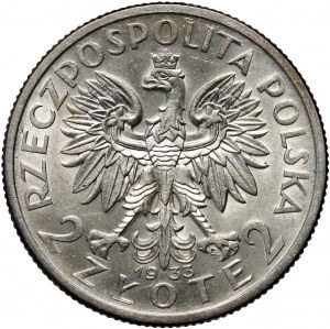 II RP, 2 Zloty 1933, Warschau, Kopf einer Frau
