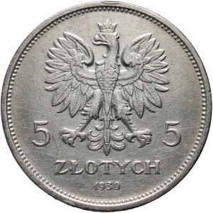 II RP, 5 zloty 1930, Varsavia, Stendardo, francobollo poco profondo