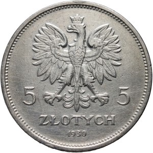 Second Polish Republic, 5 zlotych 1930, Warsaw, shallow stamp