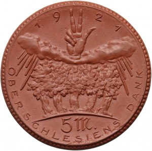 Oberschlesien, 5 Mark 1921, Porzellan