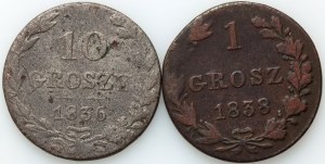 Russian annexation, Nicholas I, set of pennies 1838 MW, 10 pennies 1836 MW, Warsaw