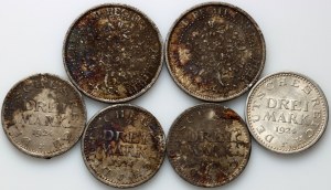 Allemagne, set de pièces 1924-1927, (6 pièces)