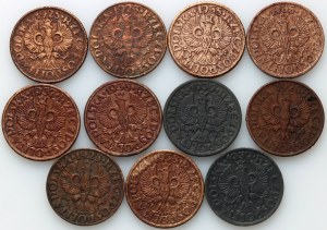 Second Republic, set of 1 penny coins from 1923-1939, (11 pieces)