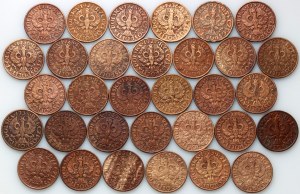 II RP, zestaw monet 2 grosze z lat 1923-1939, (32 sztuki)