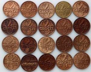 II RP, ensemble de pièces de 2 grosze 1923-1938, (20 pièces)