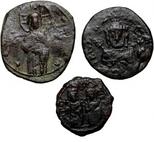 Byzance, ensemble de 3 follis, Phocas, Romain I, Romain IV, 7e-11e s.