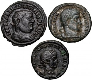 Empire romain, ensemble de 3 bronzes, Licinius, Constantius, Constantin II, IVe siècle.