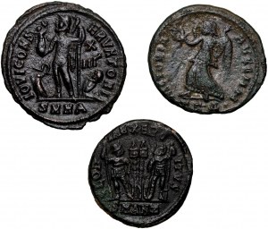 Rímska ríša, súbor 3 bronzov, Licinius, Constantius, Constantine II, 4. storočie.