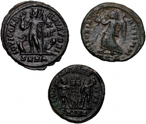 Impero romano, serie di 3 bronzi, Licinio, Costanzo, Costantino II, IV secolo.