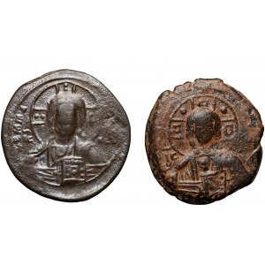 Byzancia, súbor 2 follisov, Bazil II, Rímsky III, 10.-11. stor.